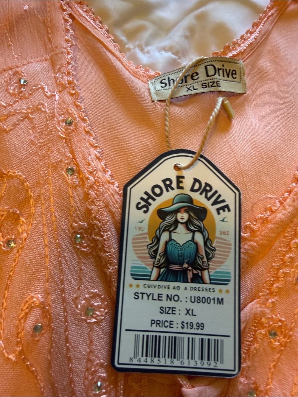 Embroidered Peach V-Neck Women's Blouse with Tie Front - Picture 2 of 6